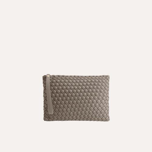 woven, clutch, pouch, beige, zipper