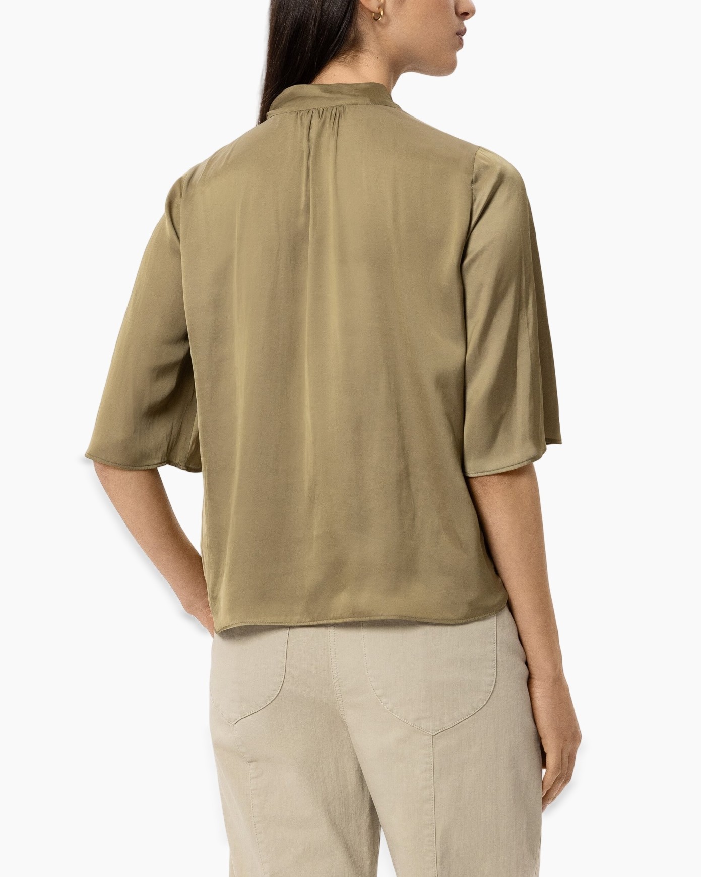 blouse, tie-neck, short-sleeve, silk, beige