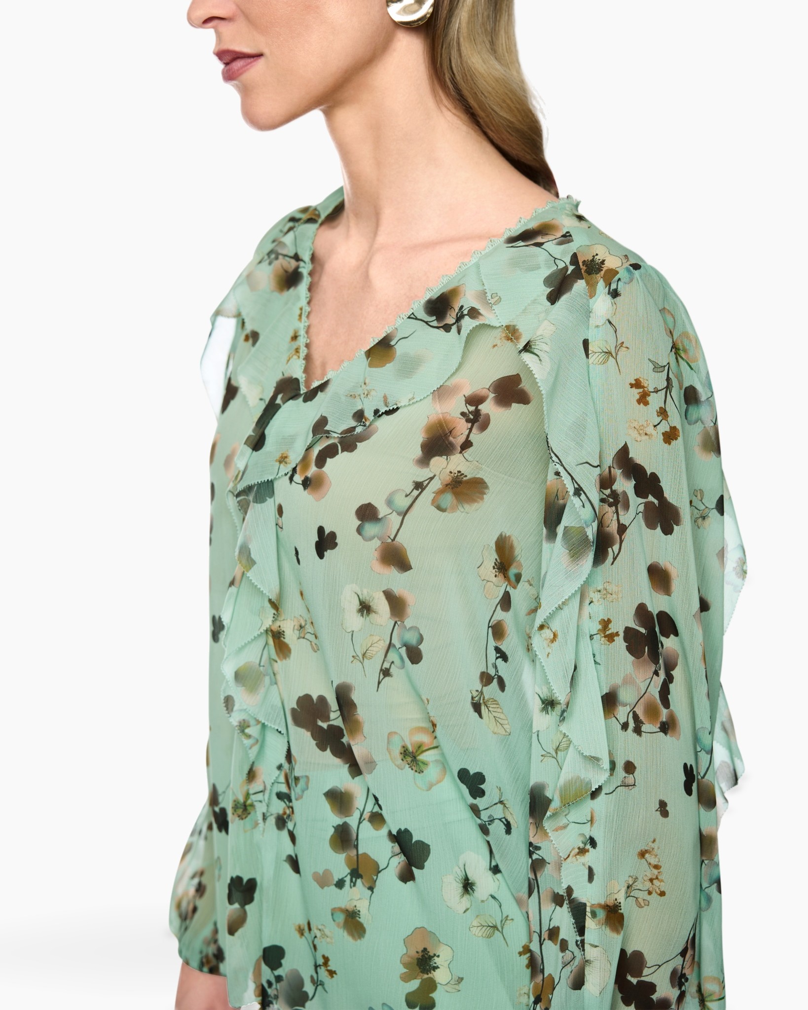 blouse, floral, mint, chiffon, ruffles