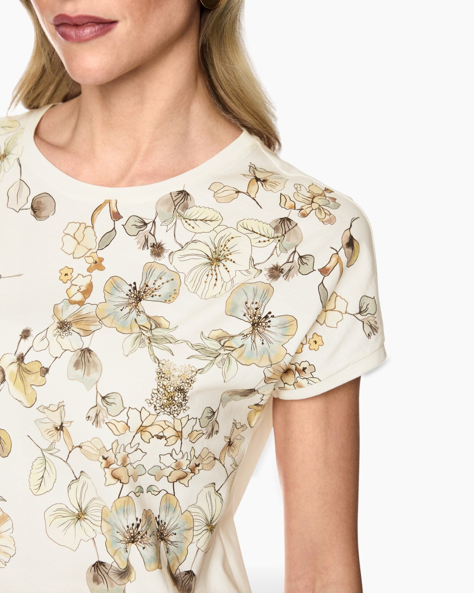tshirt, top, floral, short-sleeve, cream