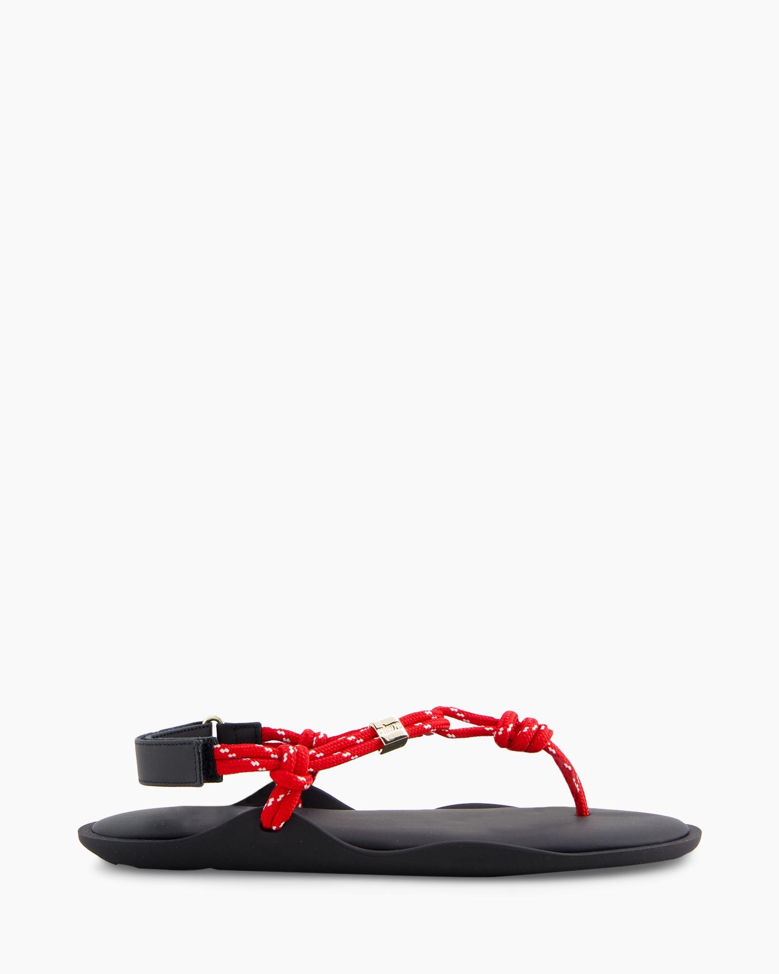sandals, toe-post, red strap, ankle strap, rubber sole