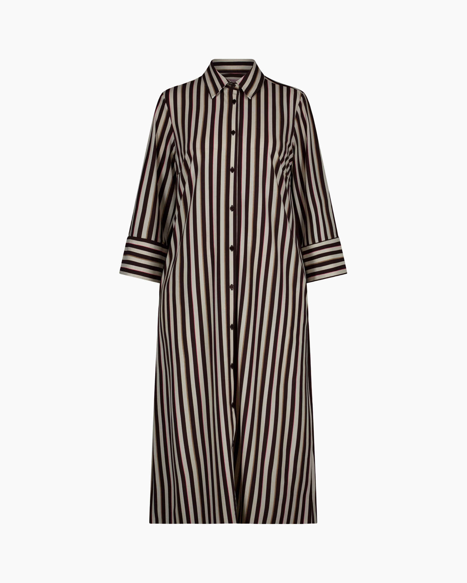 striped dress, long shirt dress, button-front, collared, mid-length sleeves