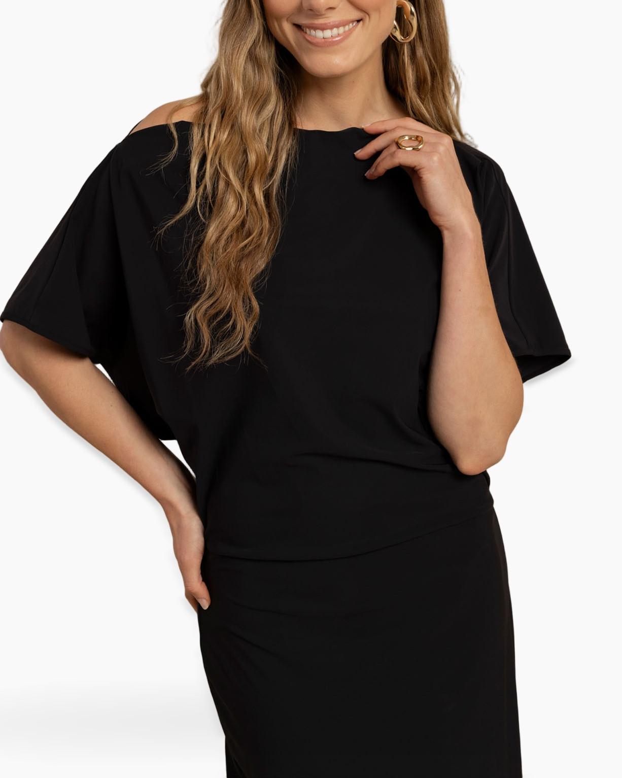 dress, jumpsuit?, black, maxi dress, sleeve detail