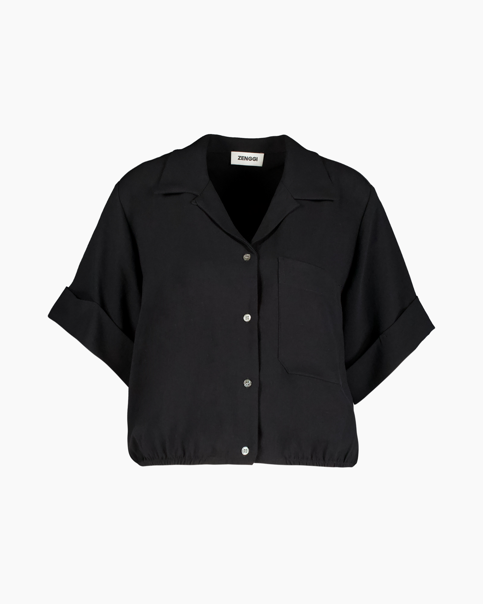 shirt, black, button-down, pockets, short-sleeve