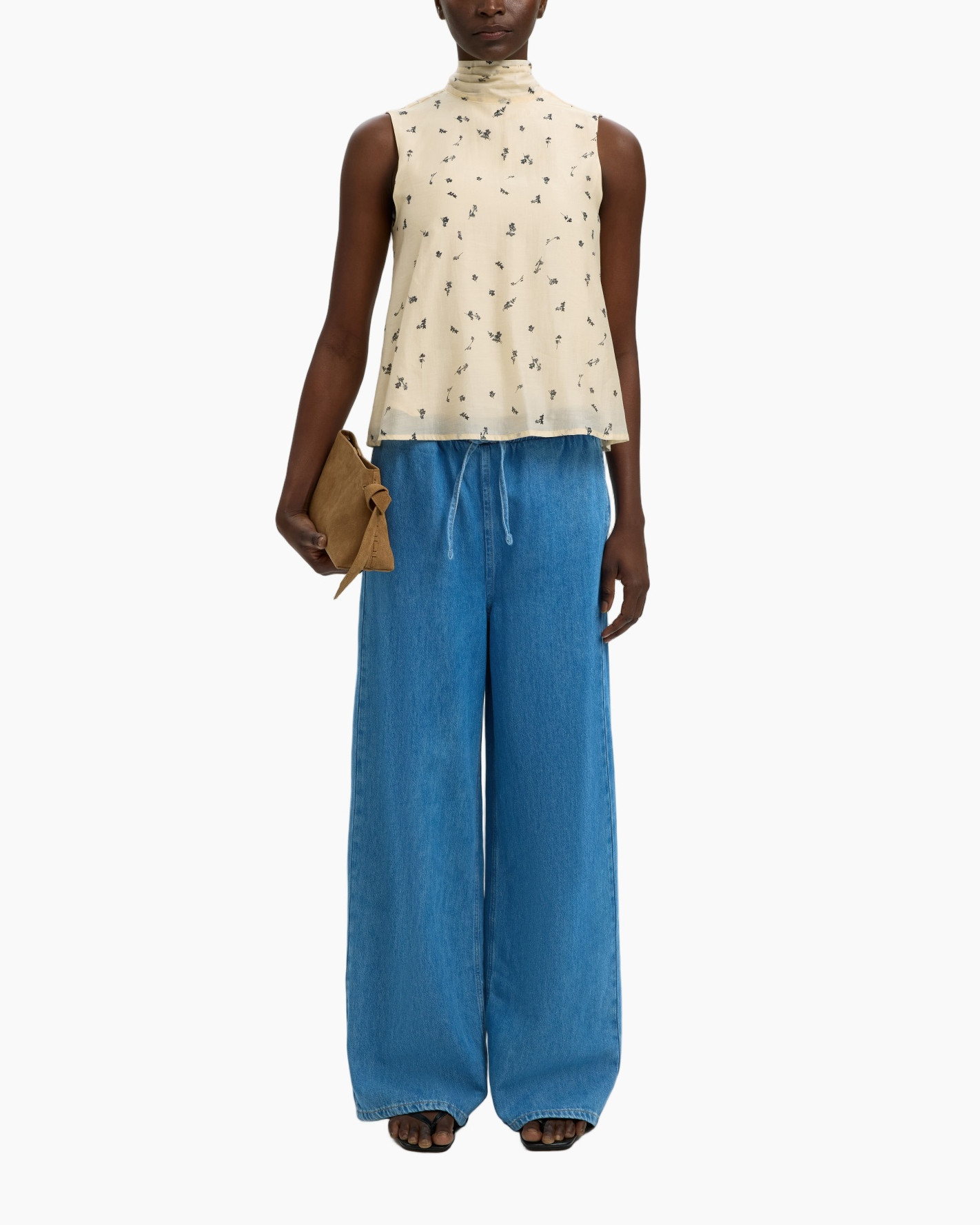 tank-top, floral-print, turtleneck, sleeveless, beige
