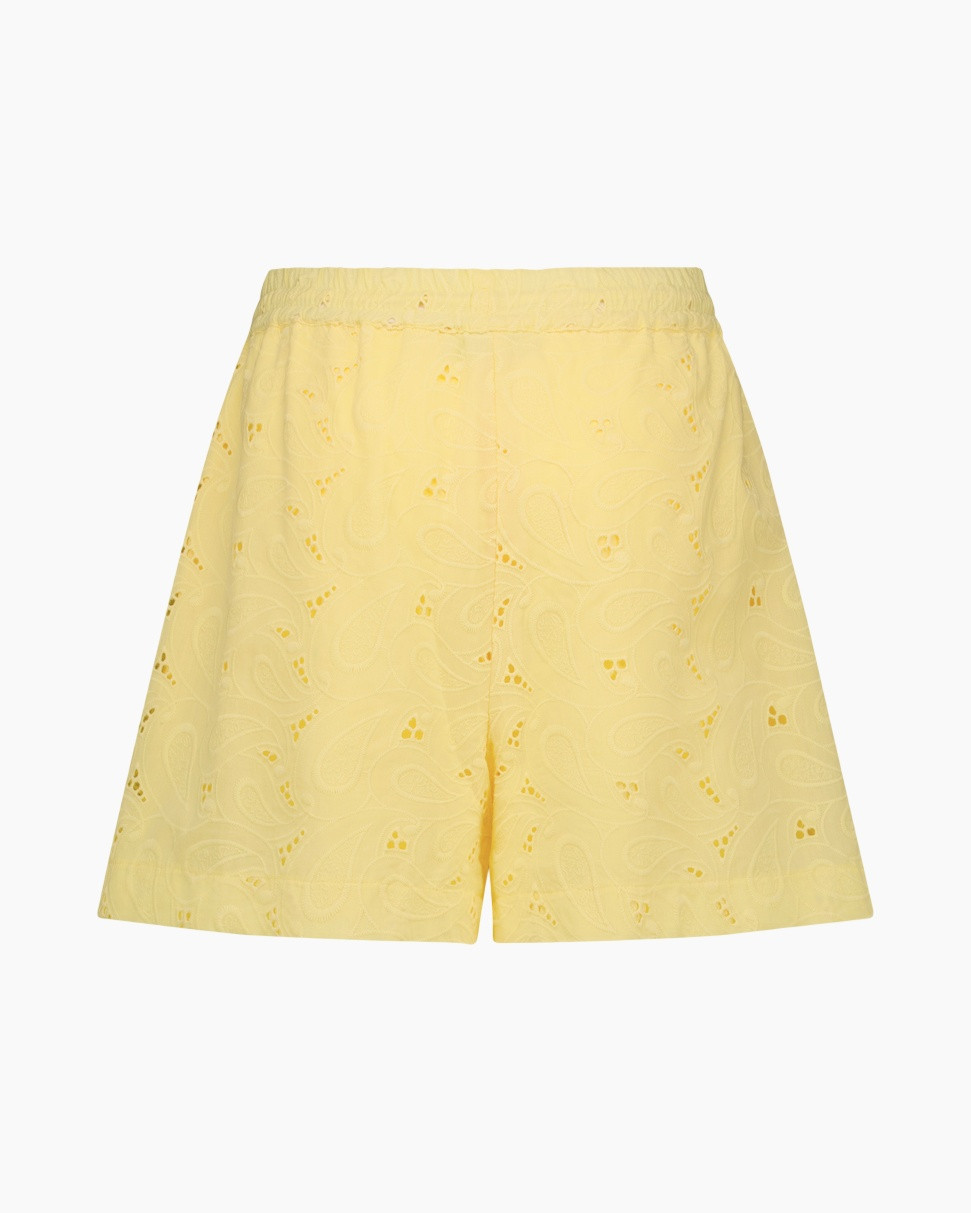 shorts, skirt, paisley, yellow, eyelet