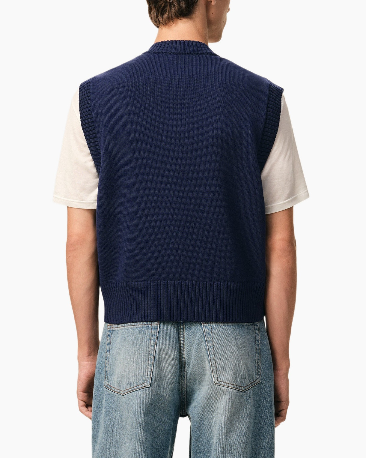Vest, Jeans, Knitwear, Sweater, Person