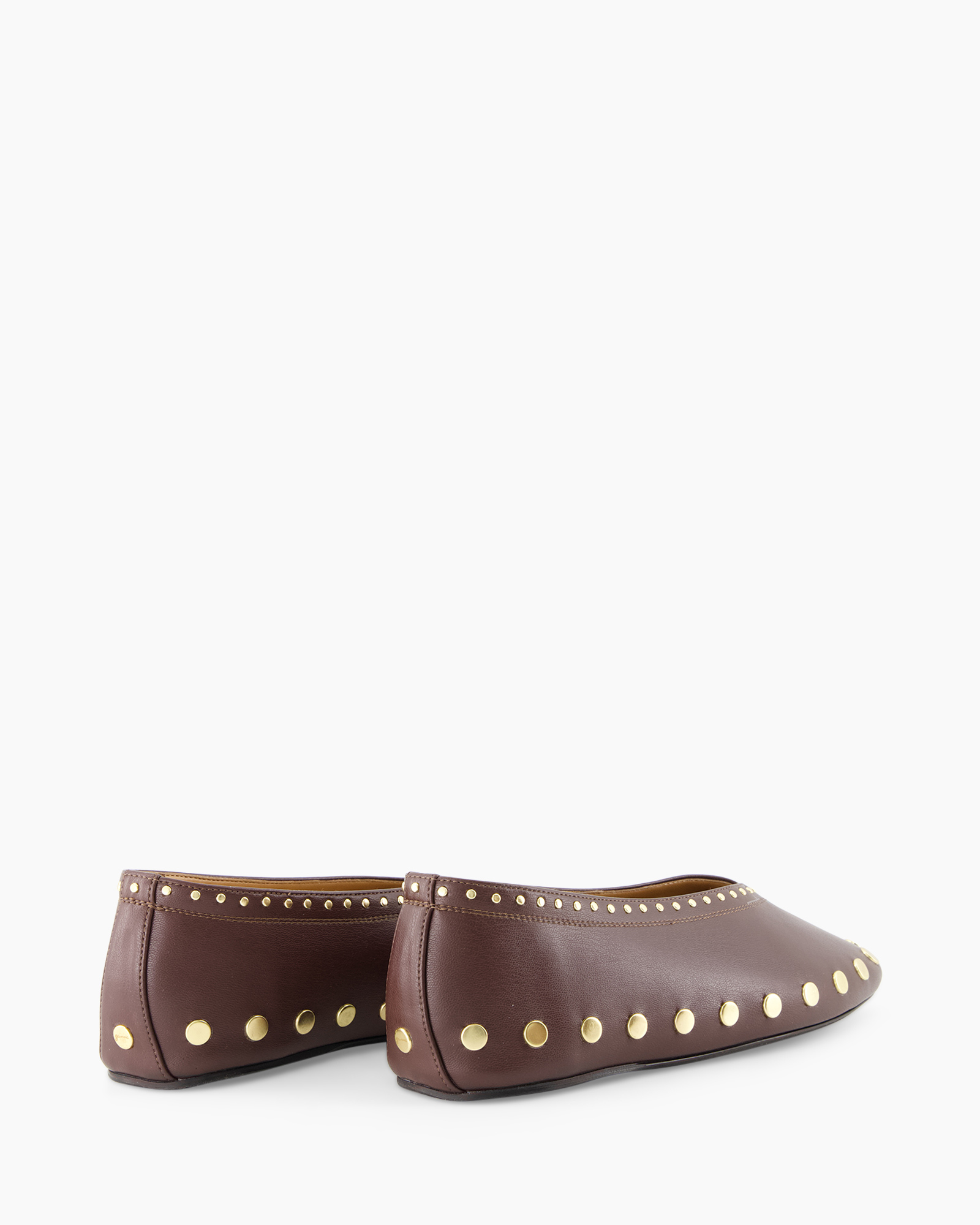 ballet flats, brown, studs, leather, slip-on