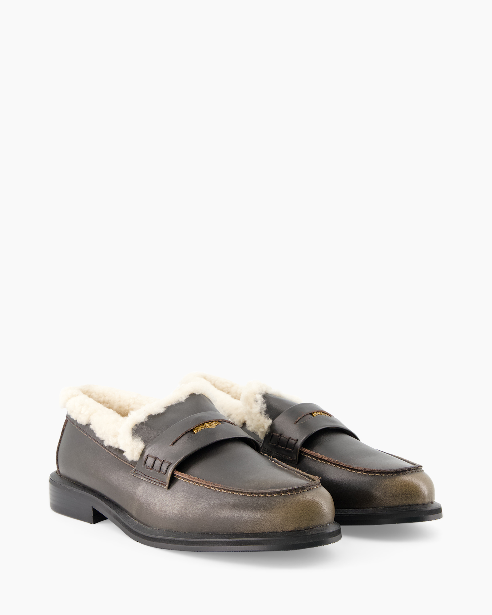 slipper, moccasin, leather, shearling, brown