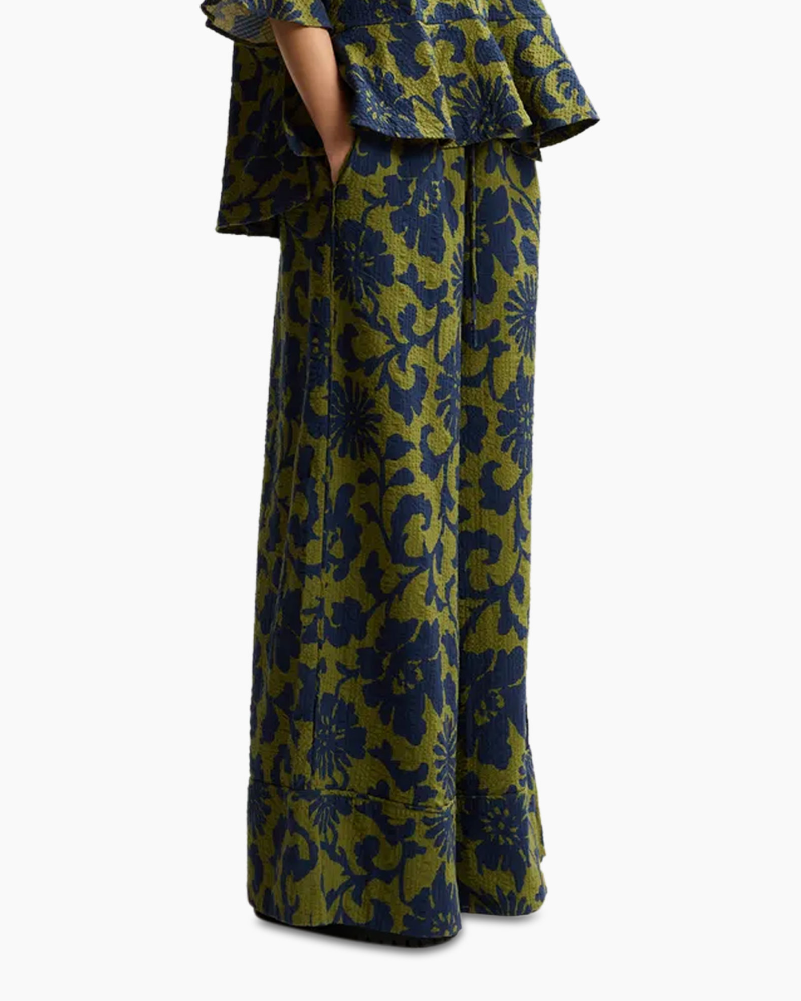 trousers, pants, wide-leg, floral-pattern, green-navy