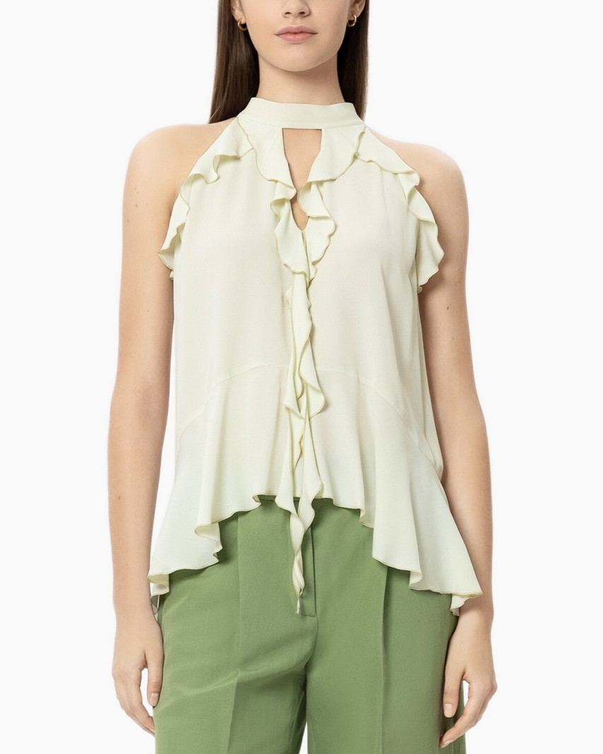 top, ruffles, halterneck, crepe, lightgreen