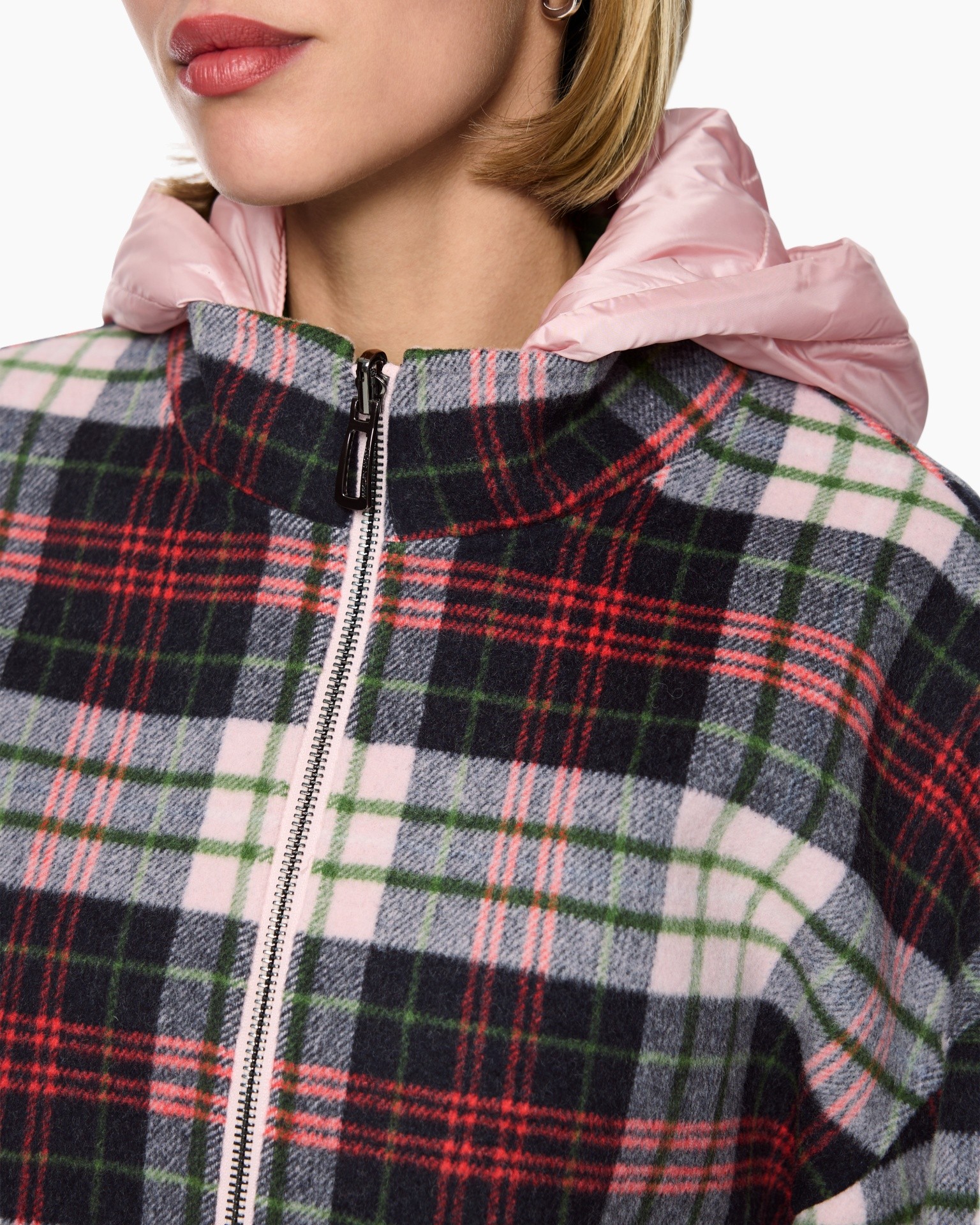 plaid, checking, zip, jacket, hooded