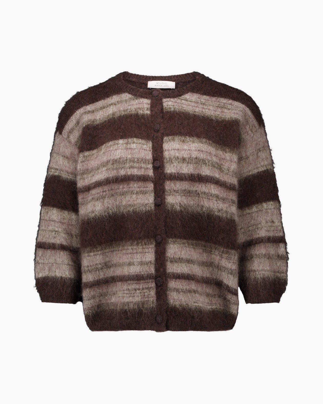 cardigan, striped, knit, brown, batch-hair?