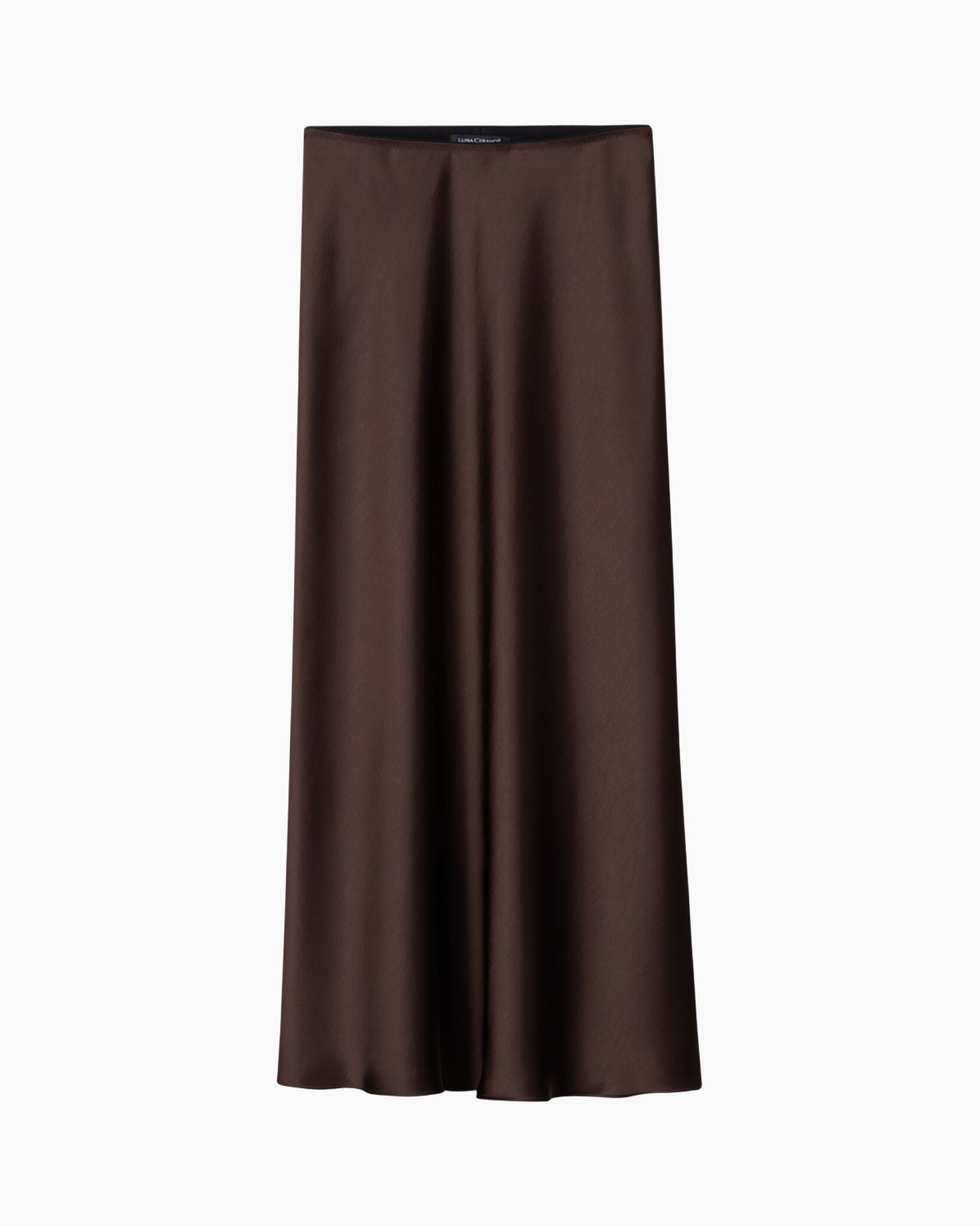 skirt, midi, brown, silk, solid