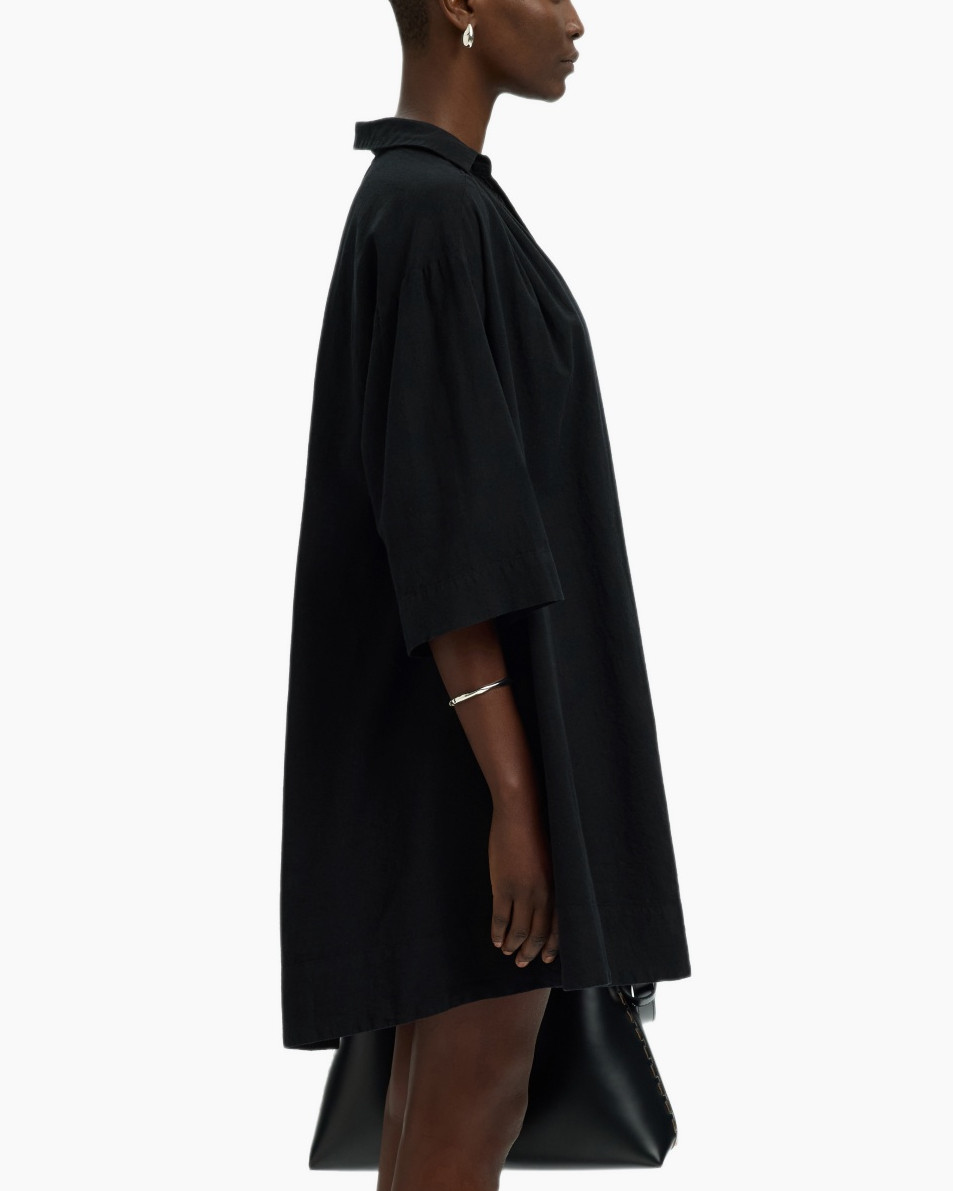 dress, black, loose fit, short sleeves, collared
