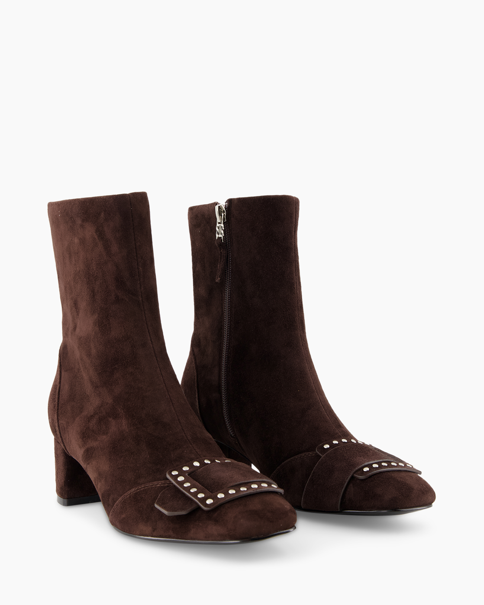 ankle boots,  suede,  brown,  block heel,  zippers