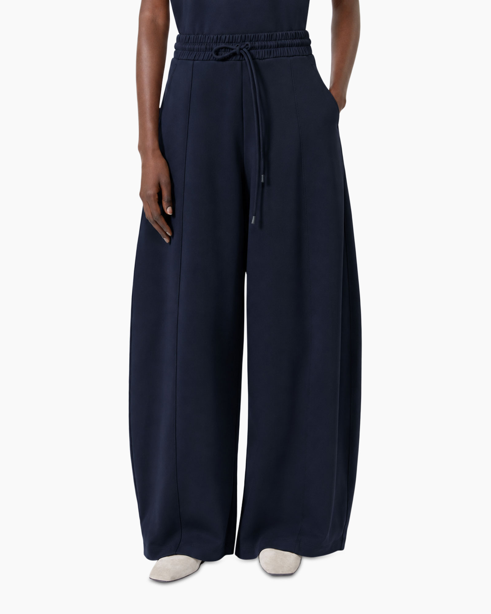 pants, wide-leg, drawstring, navy, soft