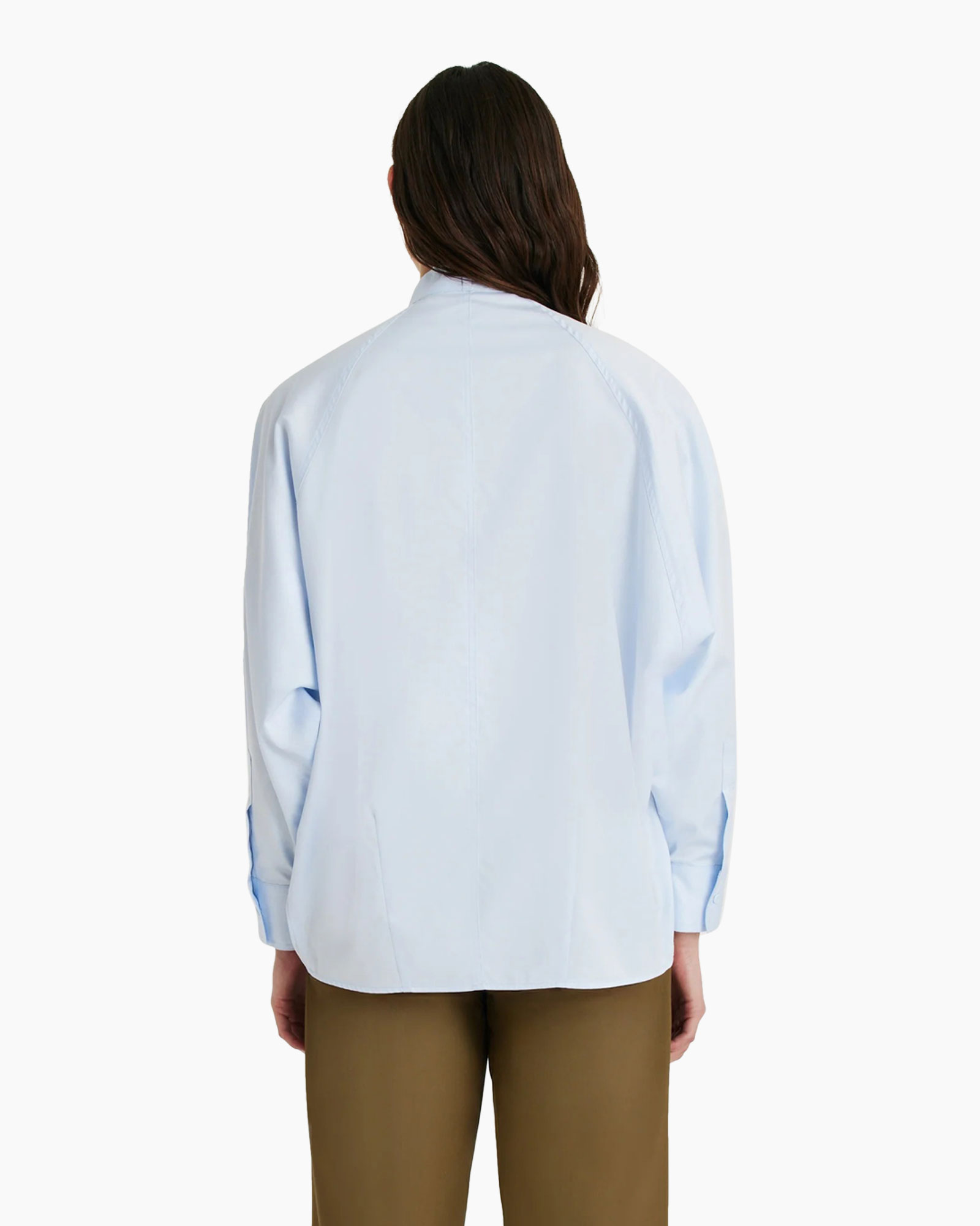 light-blue shirt, collarless, longsleeve, cotton, loose fit