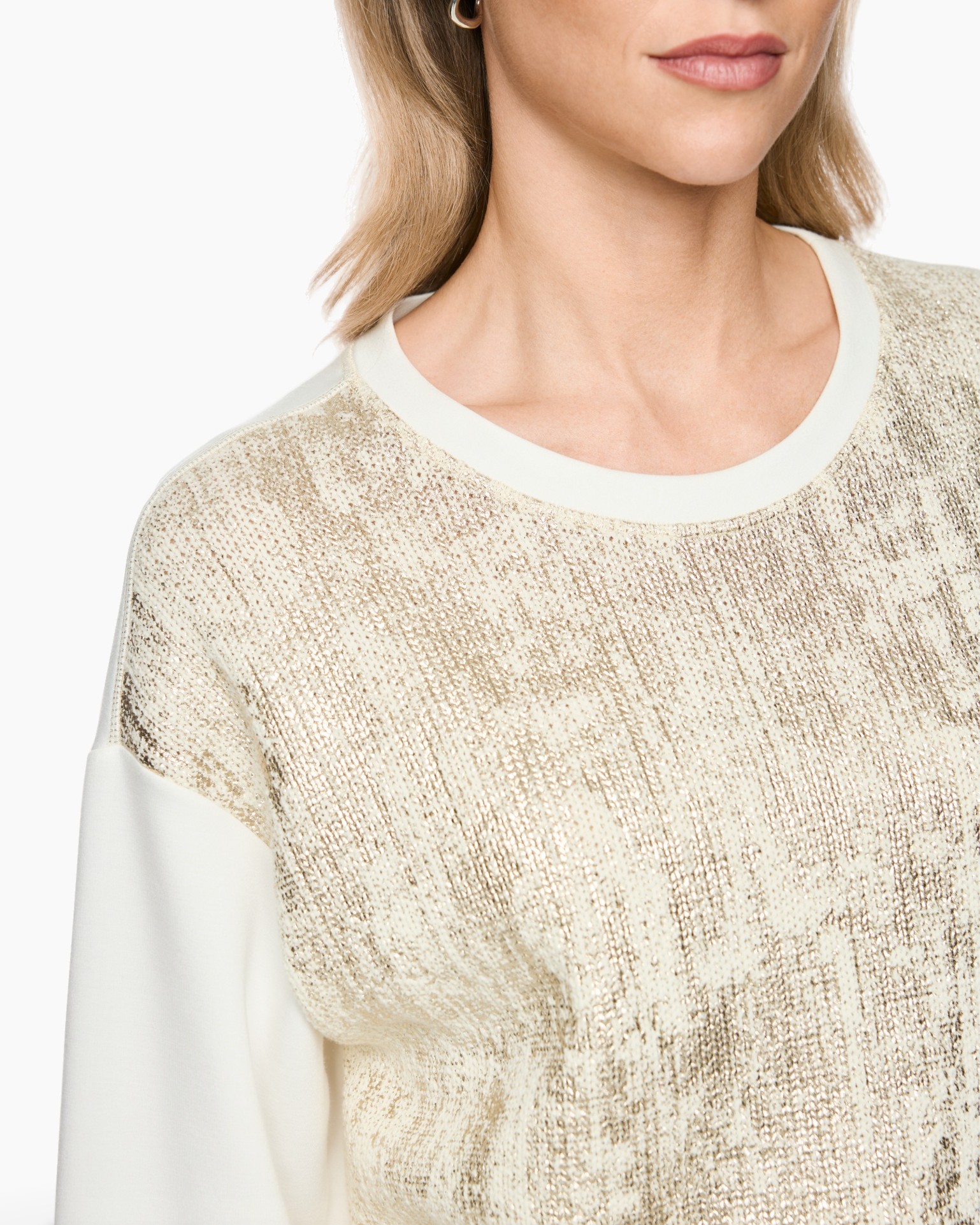 sweater, sequins, beige, crewneck, long sleeve