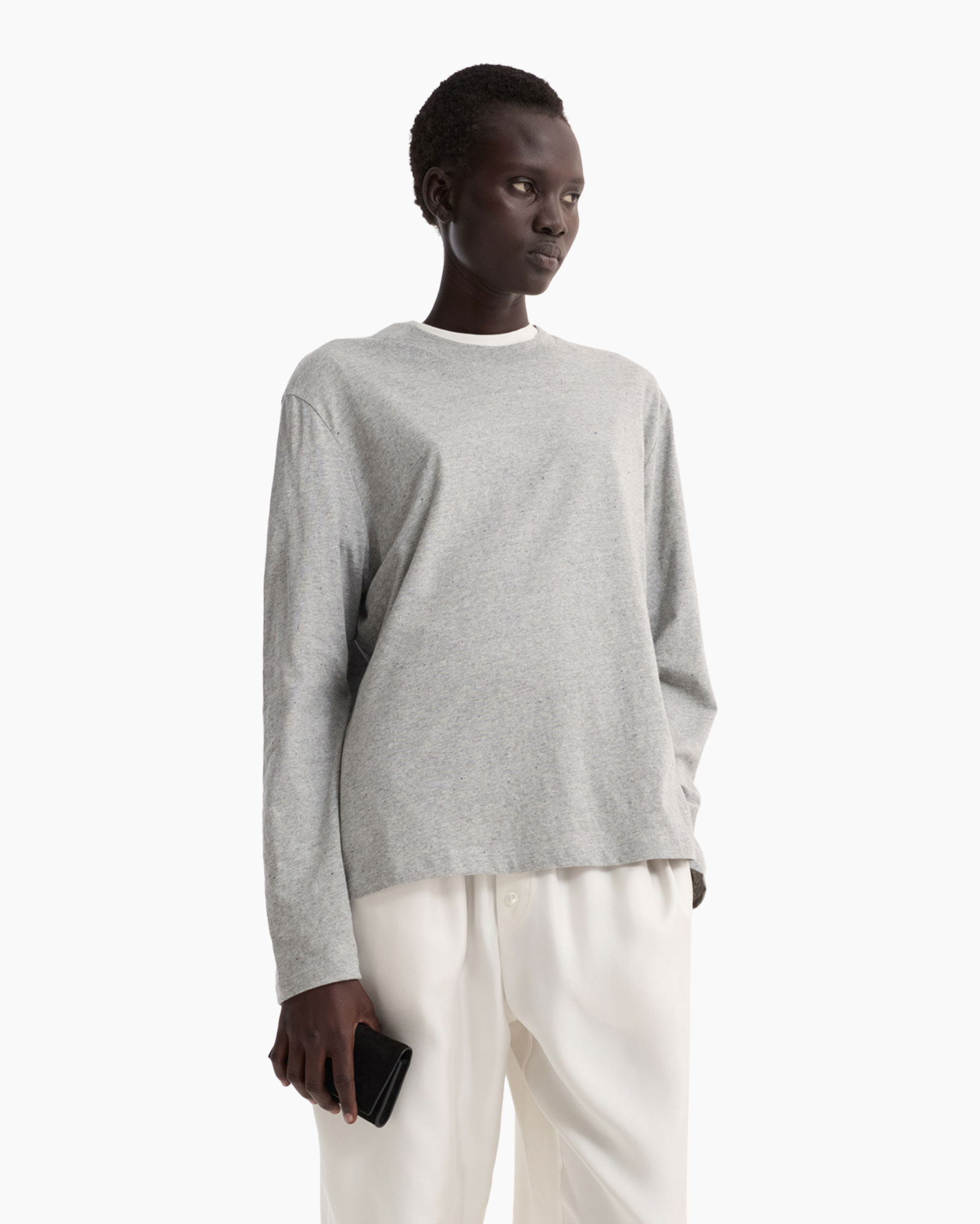 long-sleeve, gray, crew-neck, soft, tunic-sweater