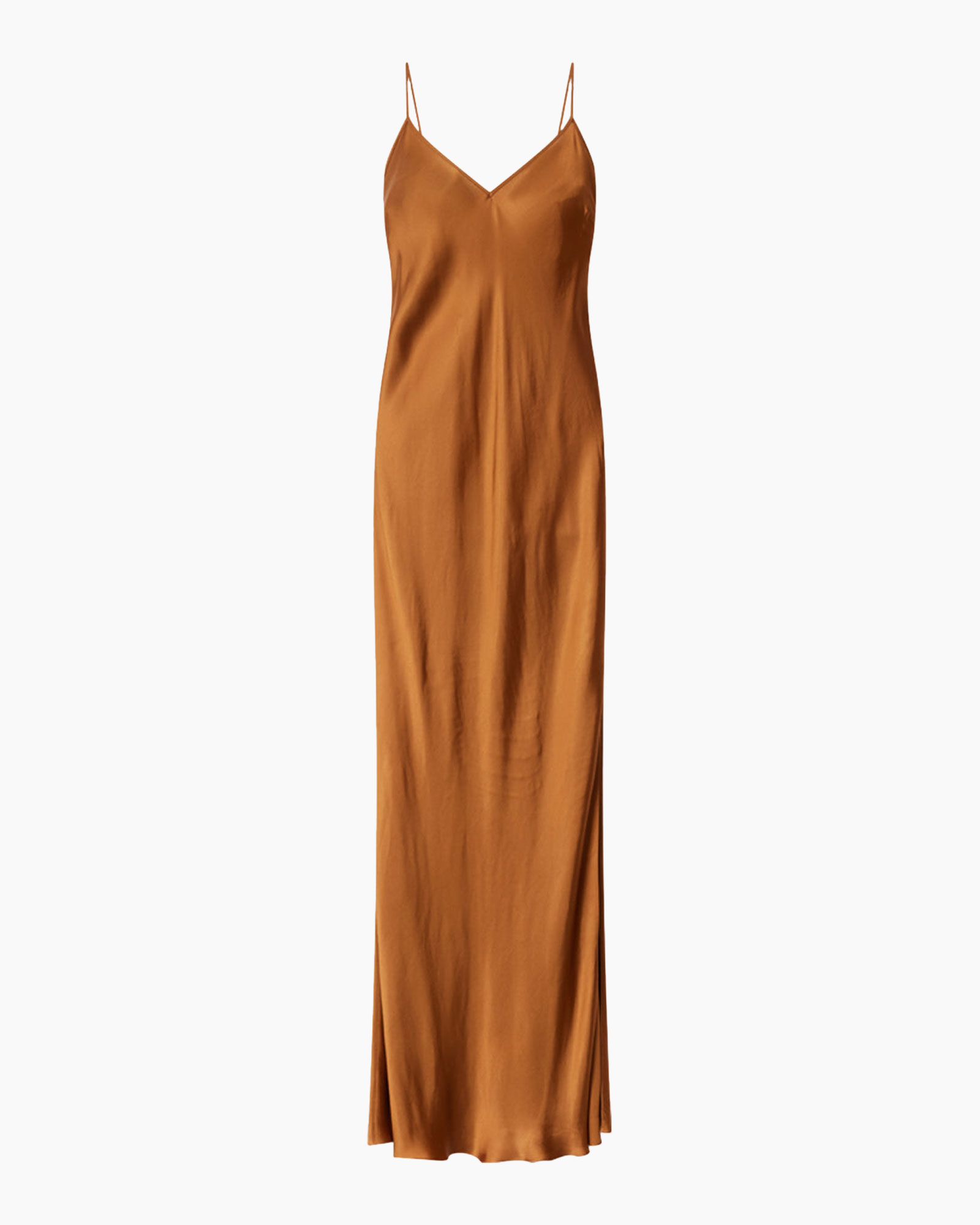 silk, slip dress, long dress, spaghetti straps, rust orange