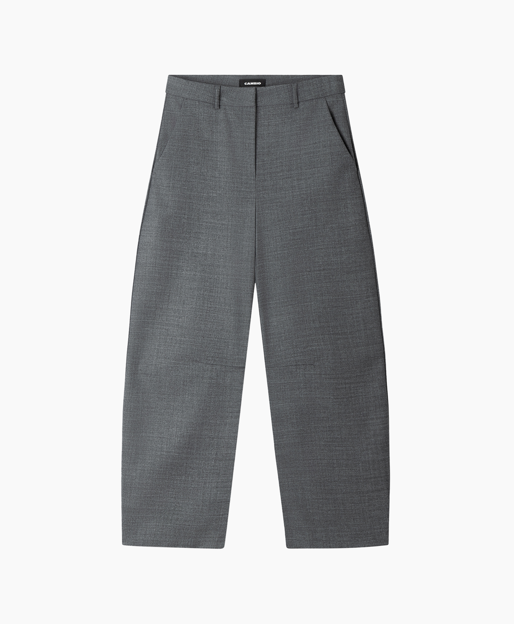 trousers, grey, pleated, slim?, waistband?