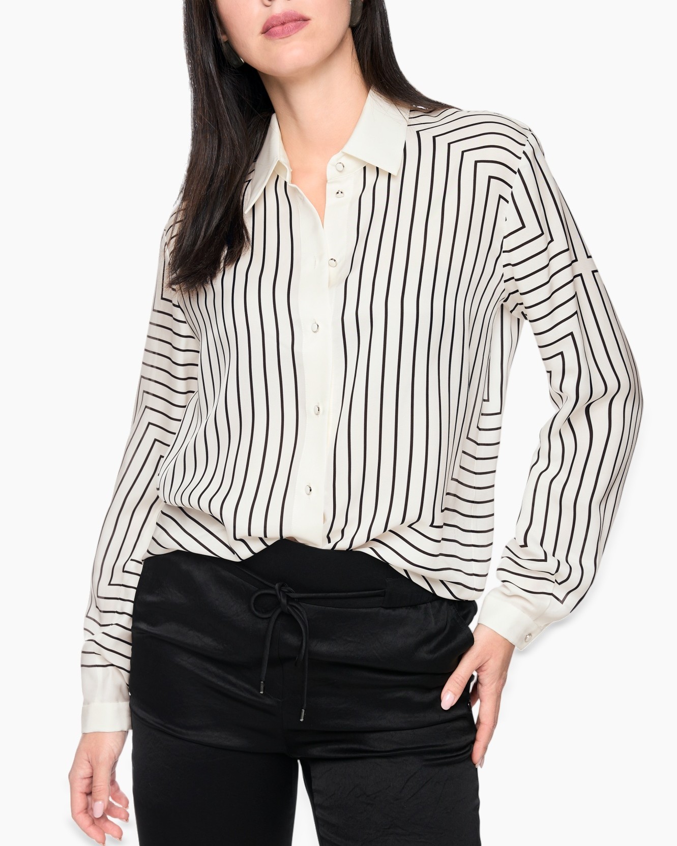 blouse, striped, long-sleeve, collared, button-down