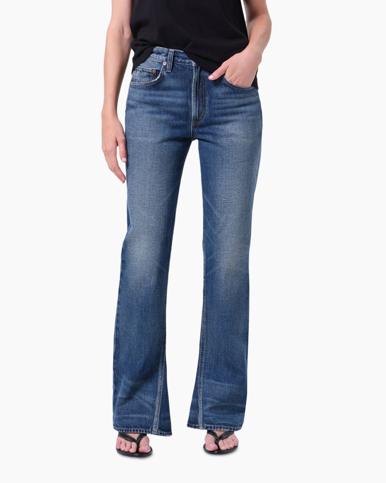jeans, denim, wideleg, flat front, blue