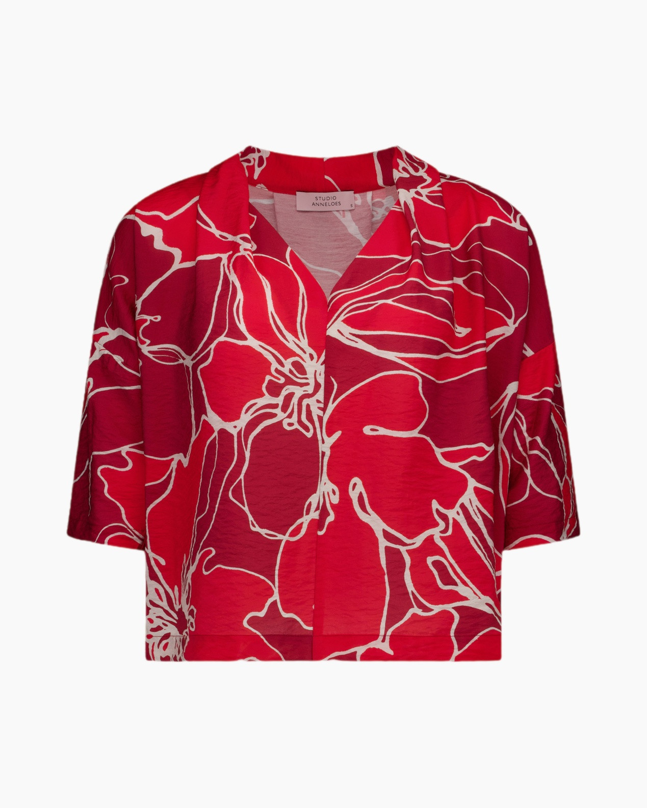 kimono, short sleeve, red, floral pattern, open front