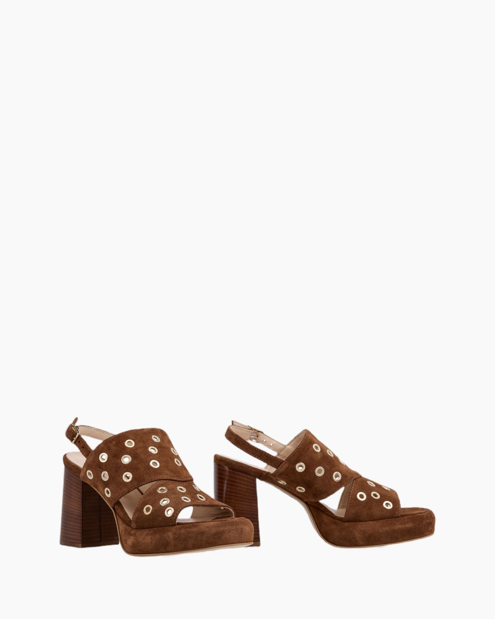 heel, sandals, brown, suede, eyelets, women's sandal, block heel, brown suede, grommet detail, open toe