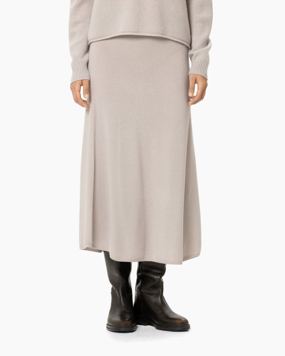 skirt, ankle-length, knit sweater, beige, boots