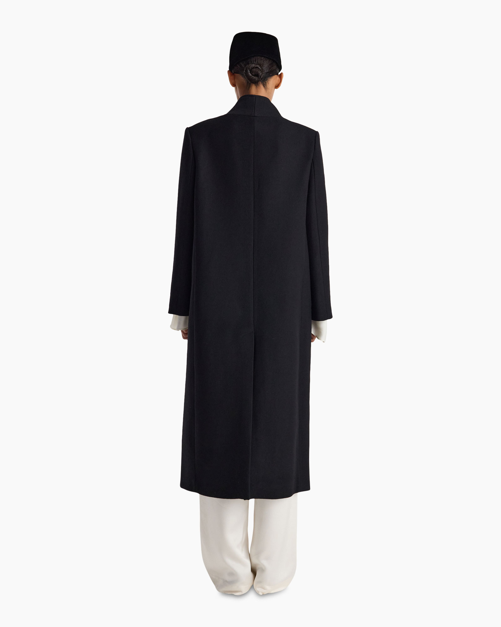 coat, long coat, duffle coat, black, hooded not visible