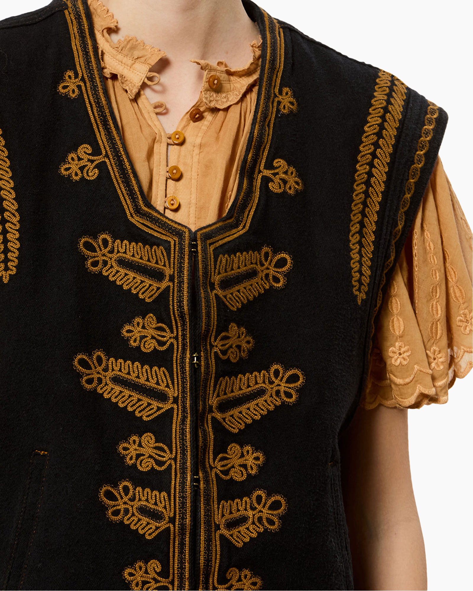 embroidery, vest, black, gold, pattern