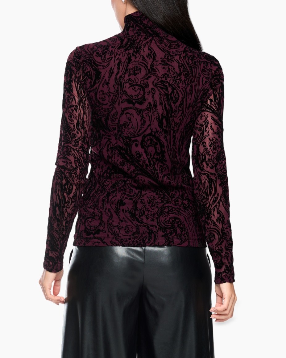 turtleneck, velvet, pattern, longsleeve, pants, leather-look, maroon