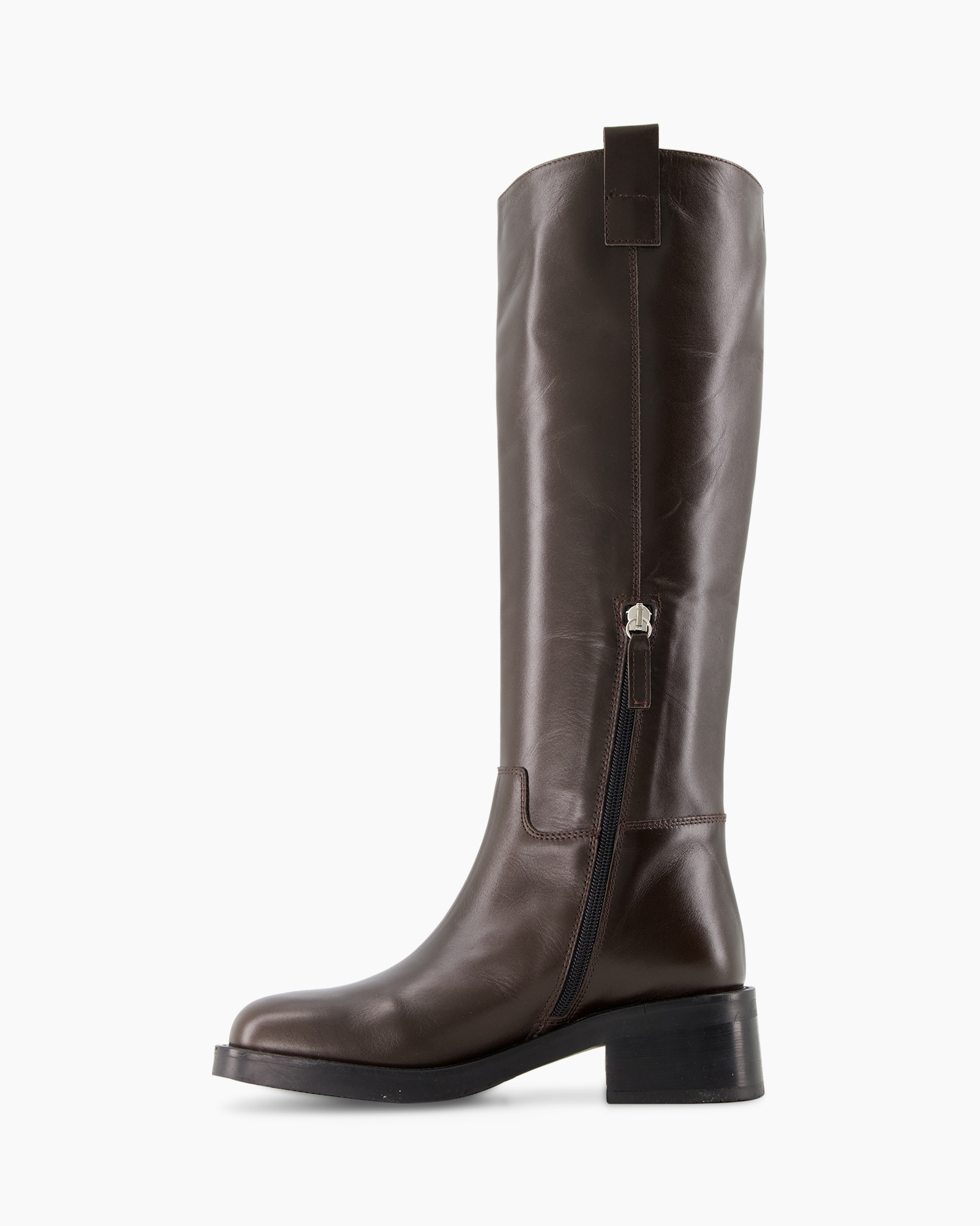 boot, knee-high, leather, brown, zipper