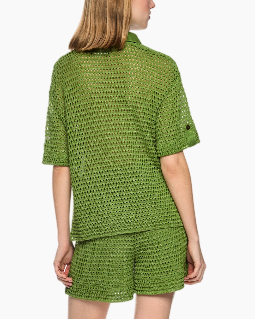 green, crochet, knit, short sleeve, v-neck
