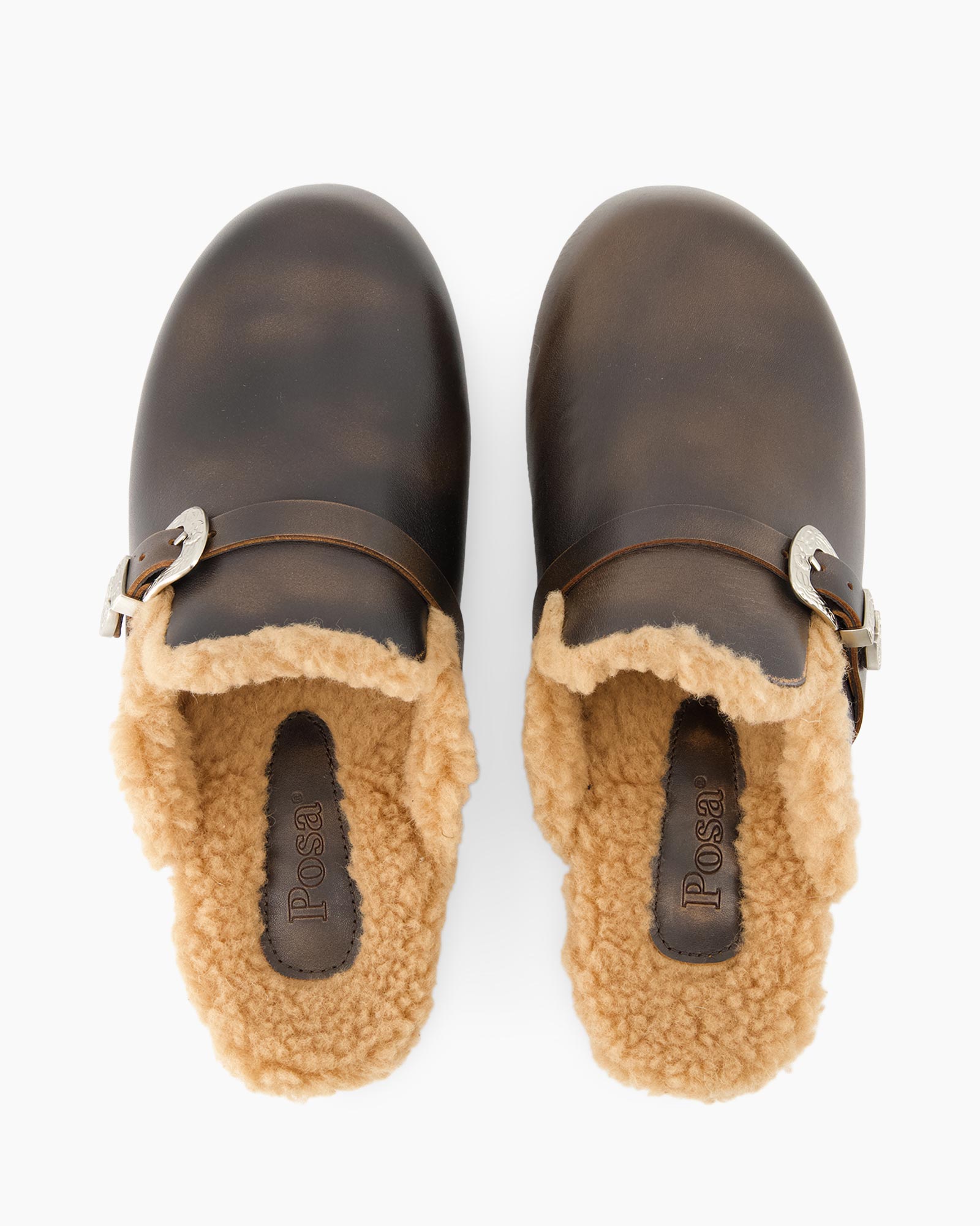 slippers, mules, leather, fur lining, buckled