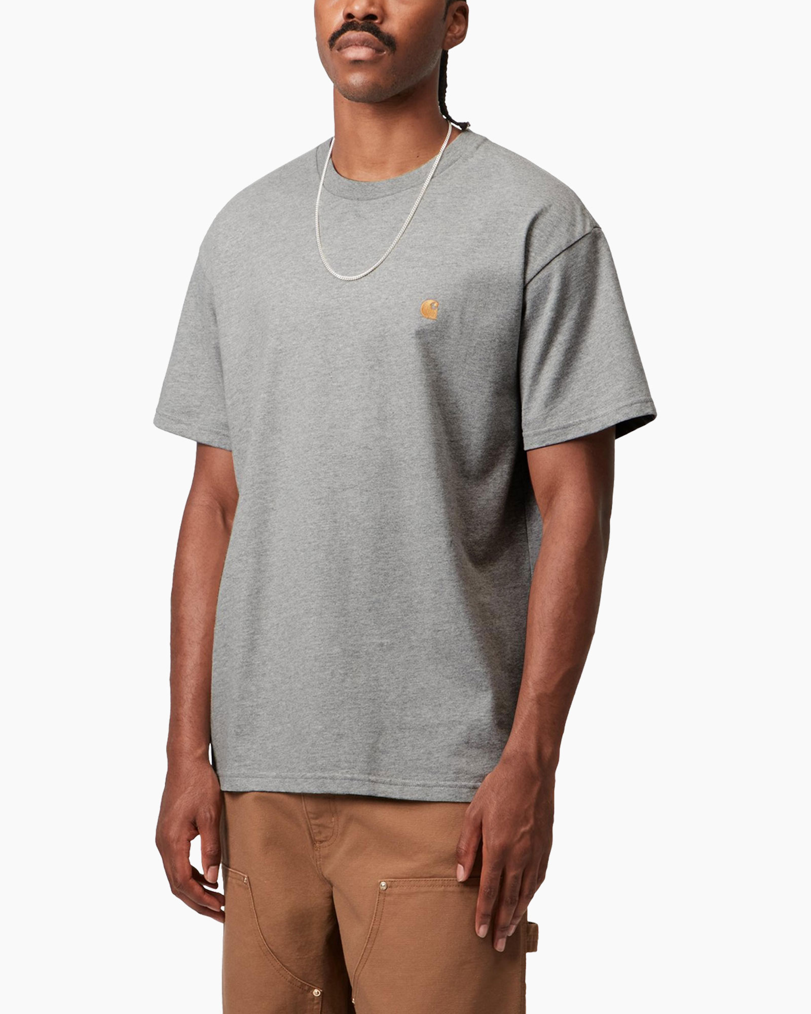 t-shirt, short sleeve, gray, crew neck, small logo