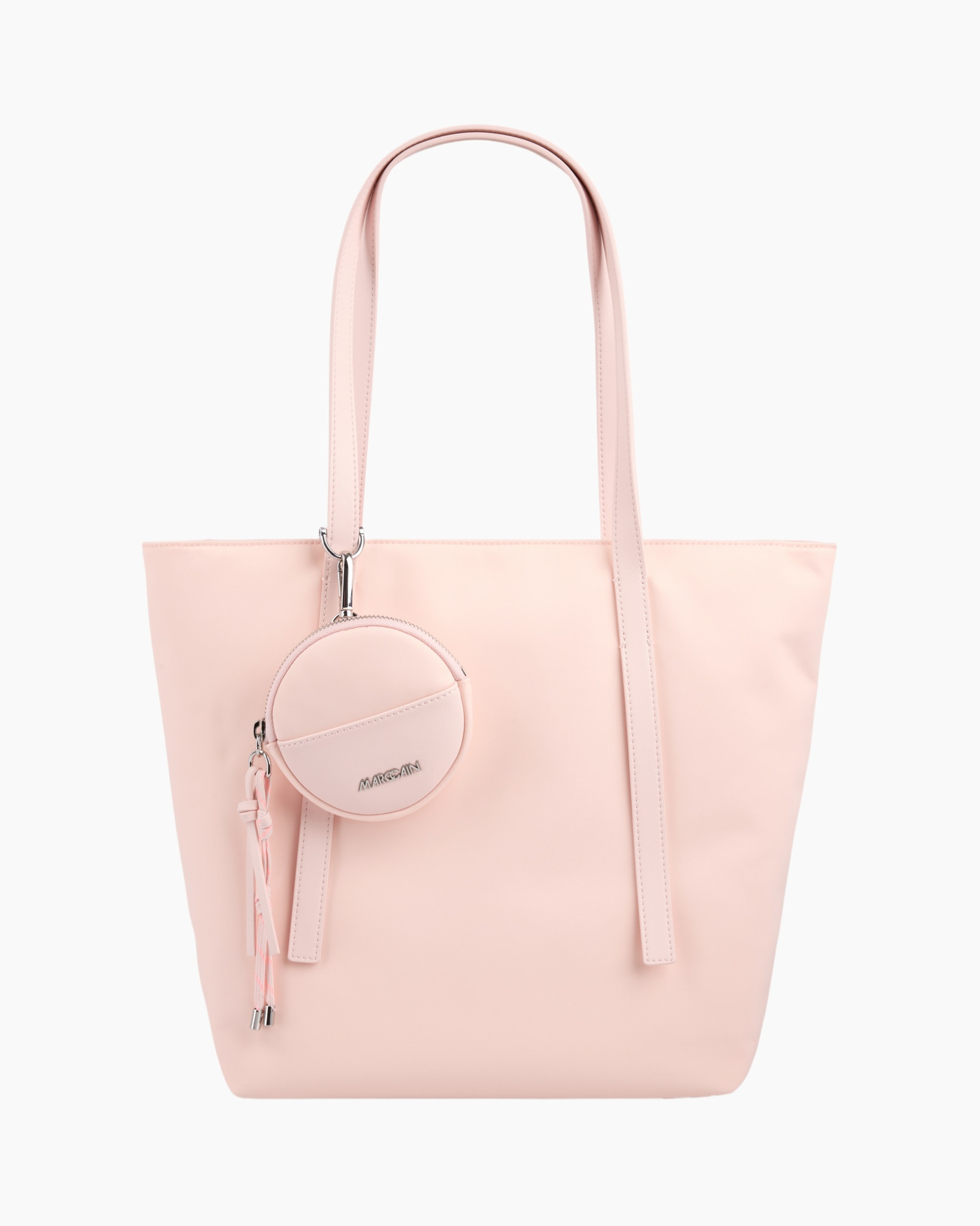 tote bag, pink, double handles, pouch accessory, minimalist design