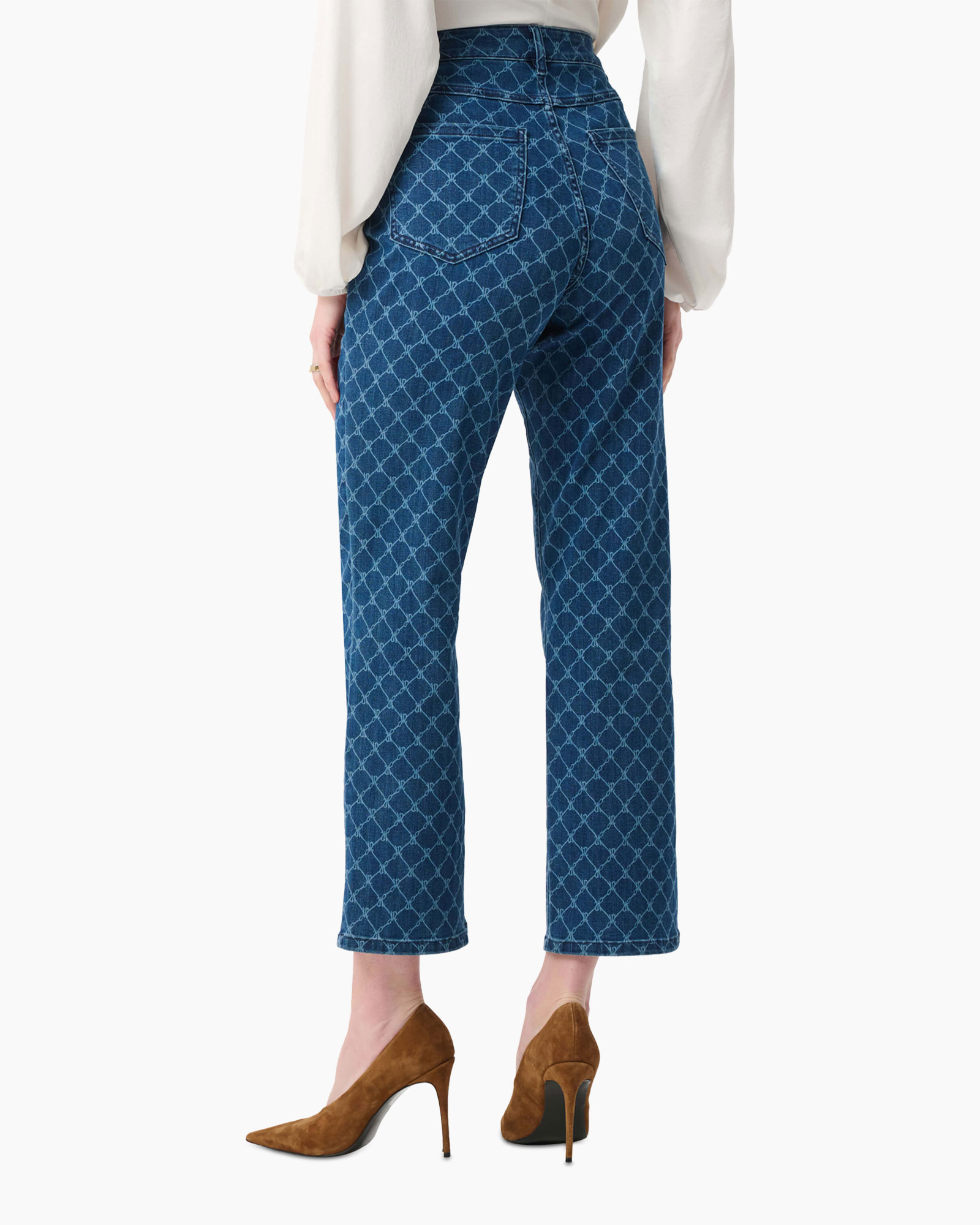 jeans, denim, print, back pocket, straight leg