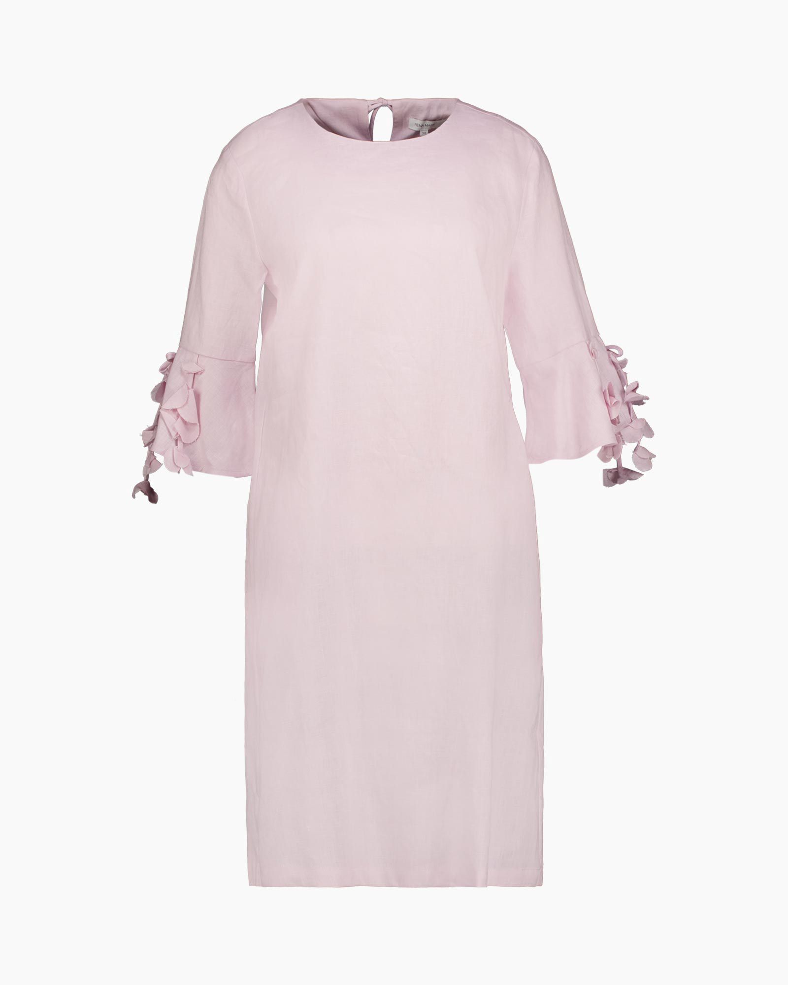 dress, linen, pink, knee-length, ruffle-sleeves