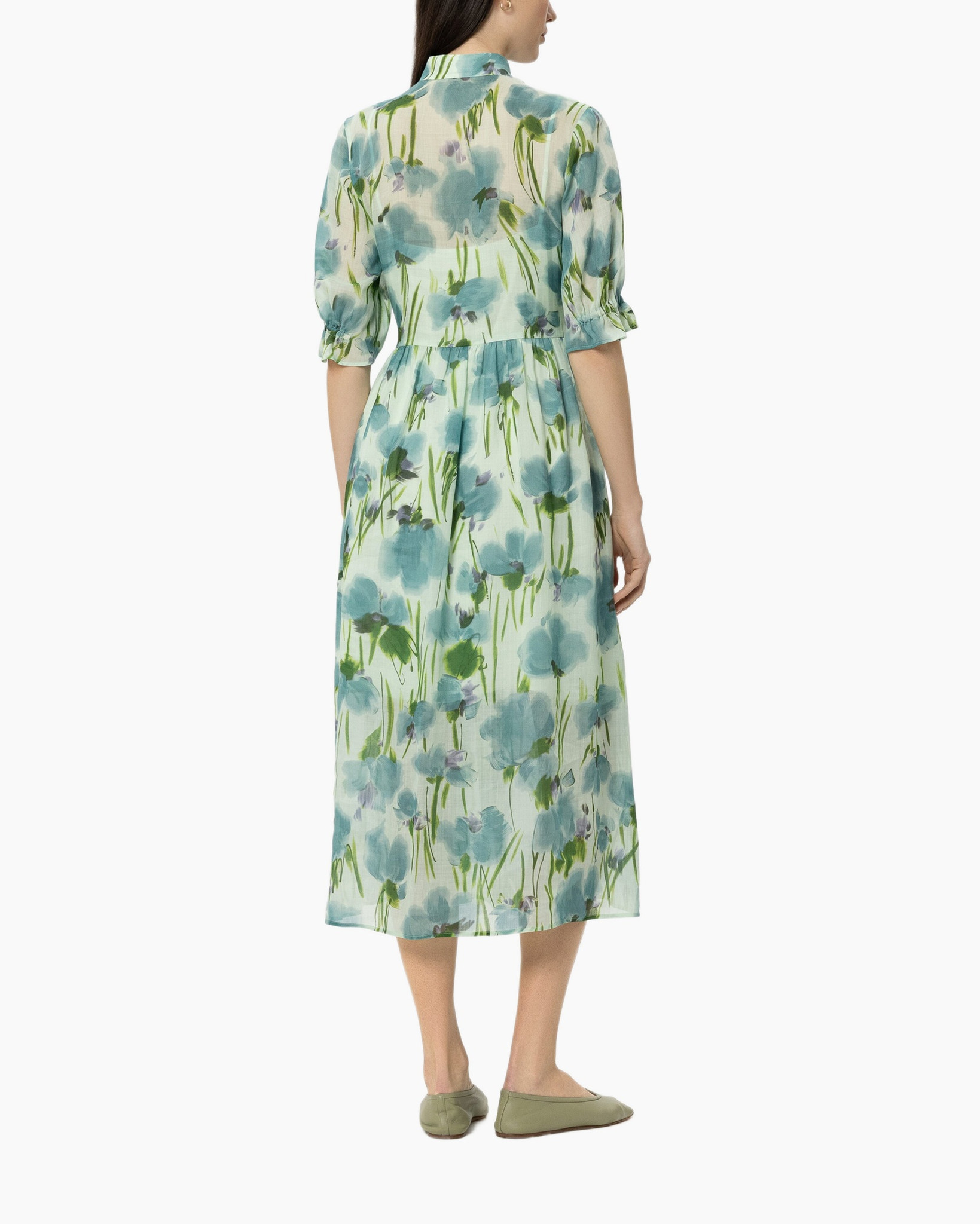 dress, floral, calf-length, maxi, linen-like
