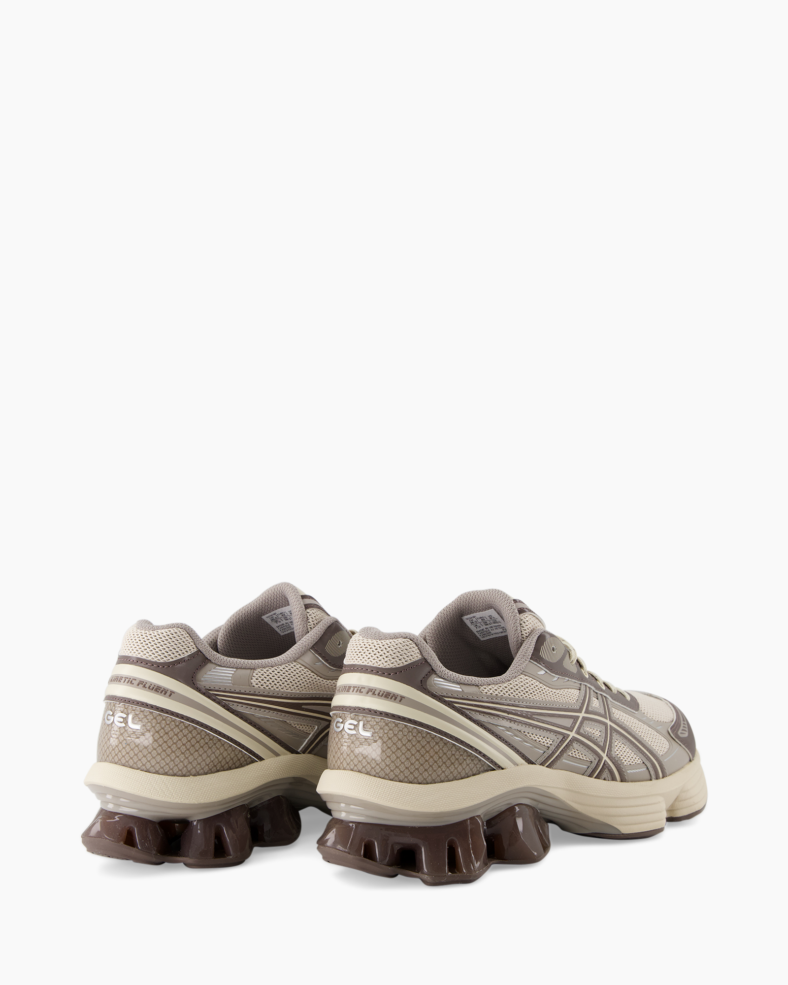 running shoes, gel cushioning, mesh upper, beige brown, sole studs