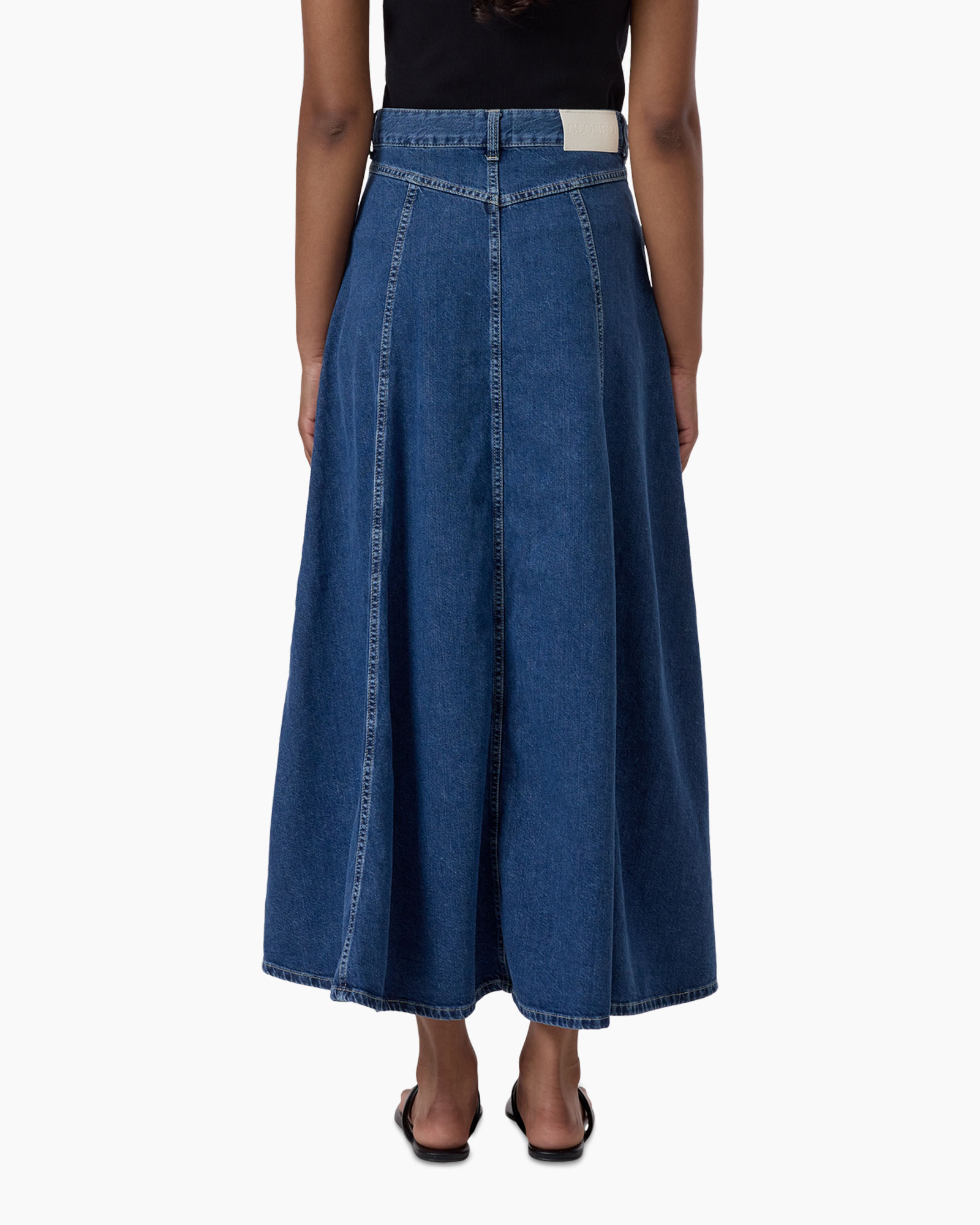 denim, maxi skirt, a-line, jean, blue