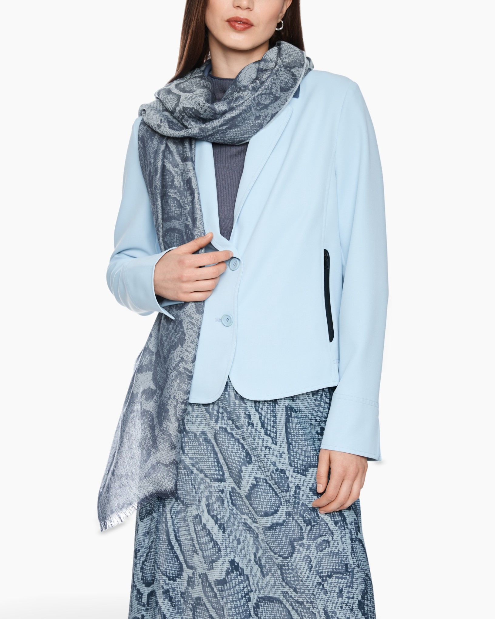 scarf, assorted pattern, woven, fringe, blue-gray