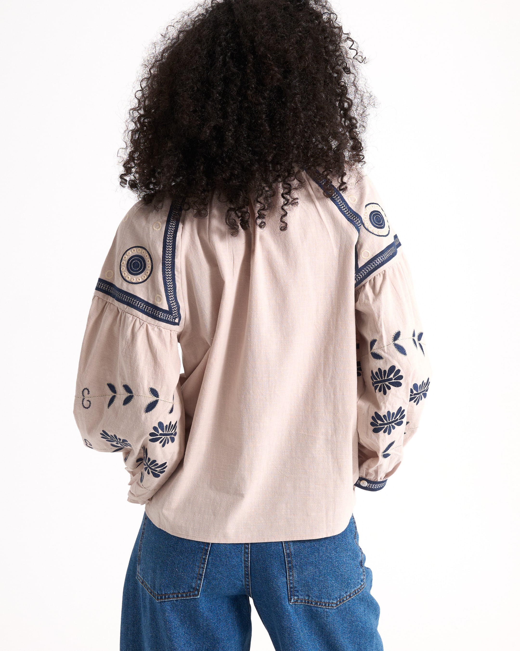 blouse, embroidery, longsleeve, puff sleeves, floral pattern