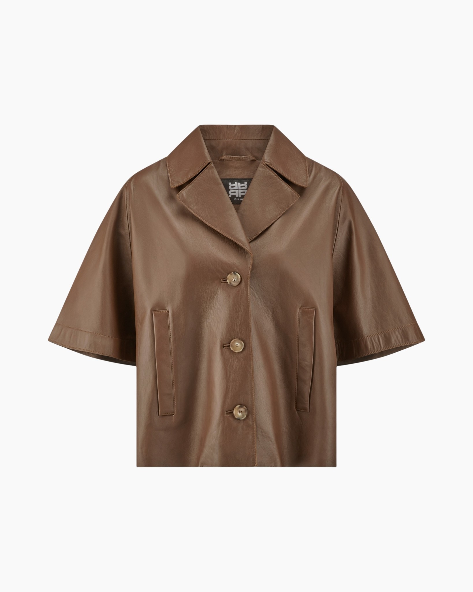 leather, jacket, short-sleeve, brown, buttoned