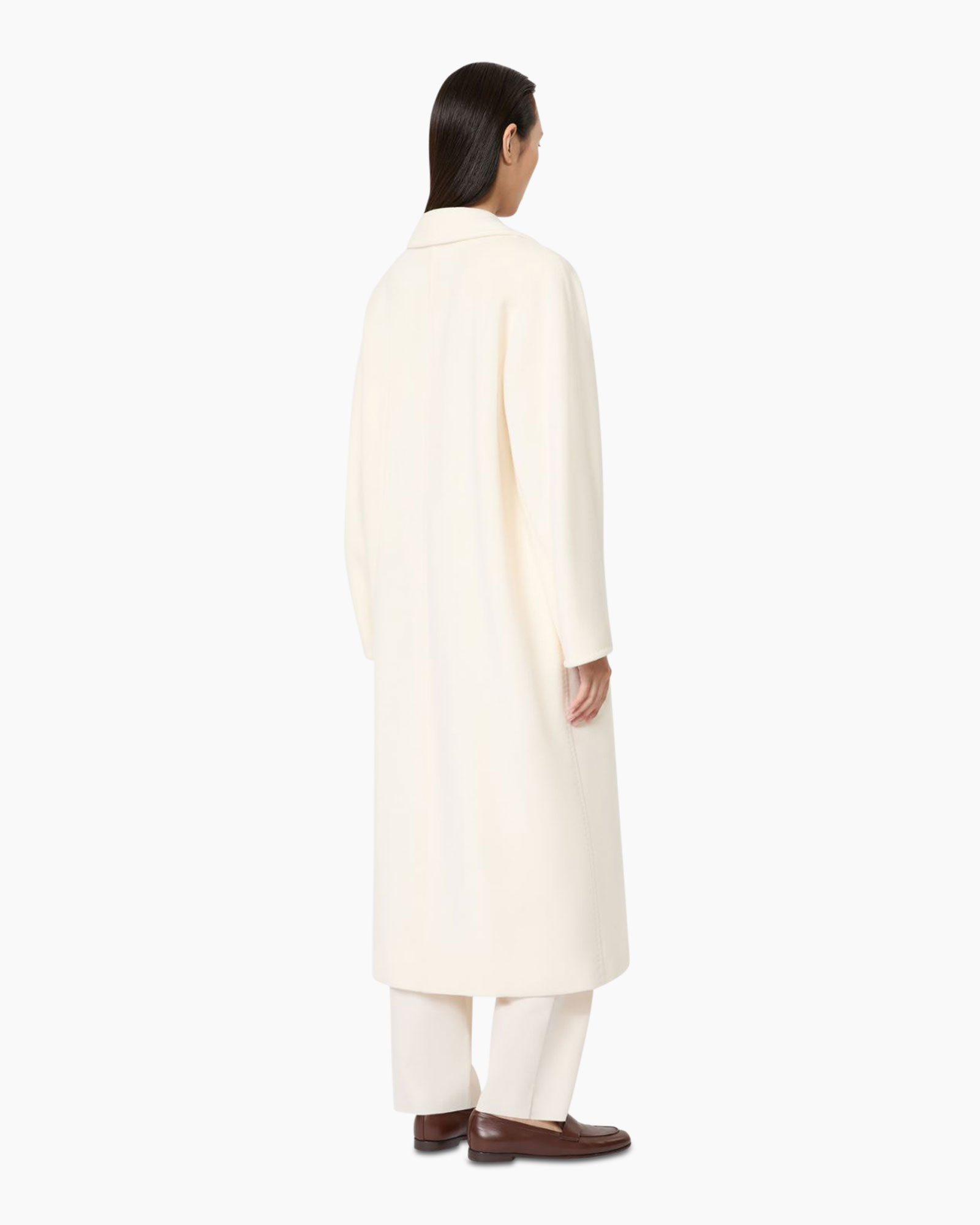 coat, double-breasted, long, cream, loafers