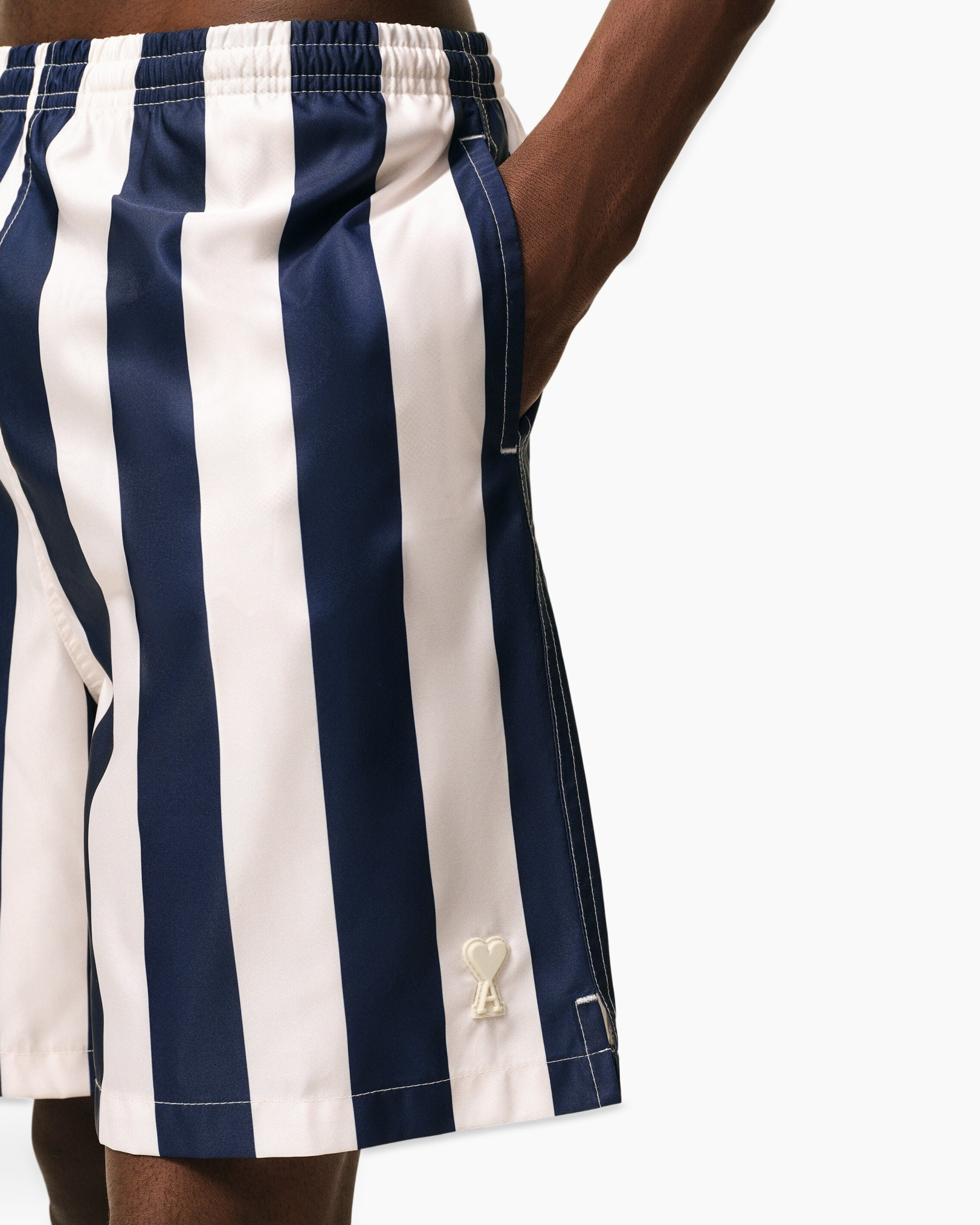 swimshorts, striped, navy, white, elastic-waist
