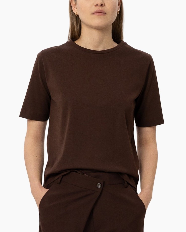 t-shirt, brown, short-sleeve, solid, cotton